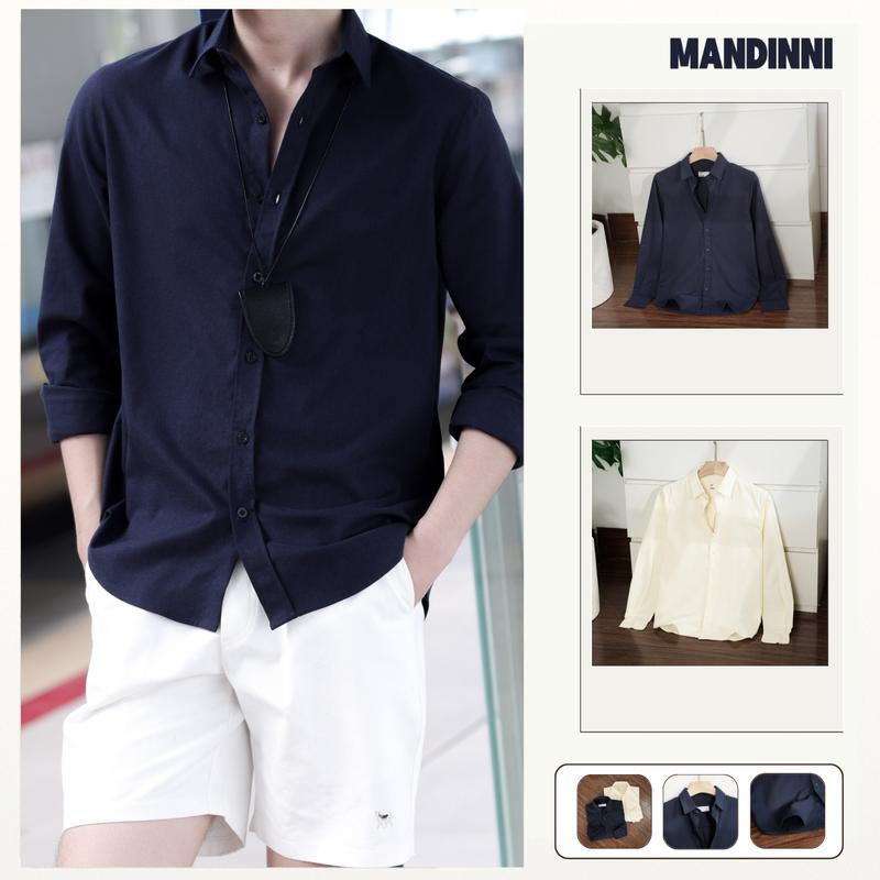  Áo sơ mi Cotton Linen form rộng kiểu Hàn cao cấp lịch lãm chuẩn form - MANDINNI 