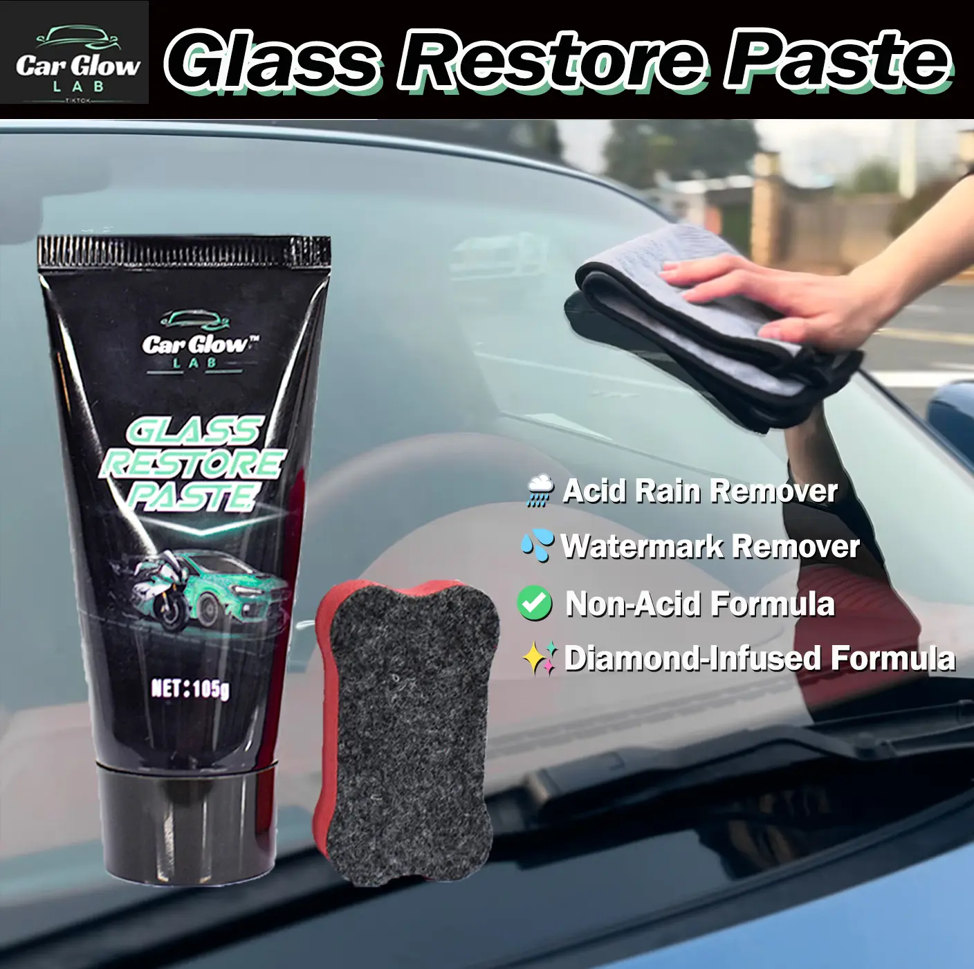 [Glass Restore Paste] - Professional Glass Cleaner!/Acid Rain Remover/Watermark Remover/Car Wash/Glass Cleaner/Car & Motorcycle Applicable/ResidueFree/Non-Acid/Polish/Coating/Wax/BugResidue & Bird Dropping Remover/COD/Limited Freebies