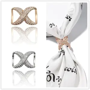 [cod]Syal Ikat Kepala Ikat Selendang Aksesori Wanita Aksesori Pakaian Aksesori Muslim Clips Bros dengan Desain X Berlapis Kristal Bros