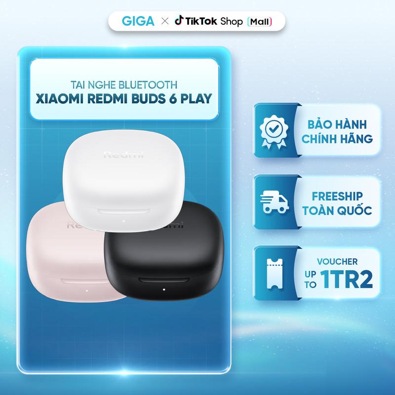 Tai Nghe Bluetooth Xiaomi Redmi Buds 6 PLay Hồng BHR8775GL/ Trắng BHR8773GL/ Xanh BHR9283GL - Pin lên đến 36 giờ với hộp sạc