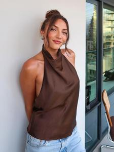 Top corto sin mangas de verano para mujer, con escote halter y espalda descubierta, blusa ajustada casual, lindo streetwear para chicas