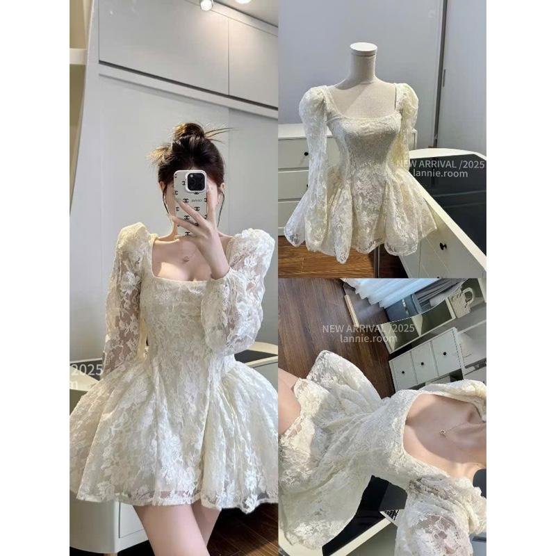 Có Bigsize-Có Sẵn-Hỏa Tốc Đầm xoè ngắn bồng tay dài cổ vuông có đệm vai KÈM QUẦN kho sỉ hải chuyền Đ490