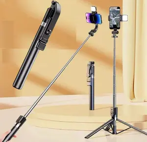 Tripod Tongsis R1sL 4 in 1bluettooh lampu LED Stainless Remot Panjang