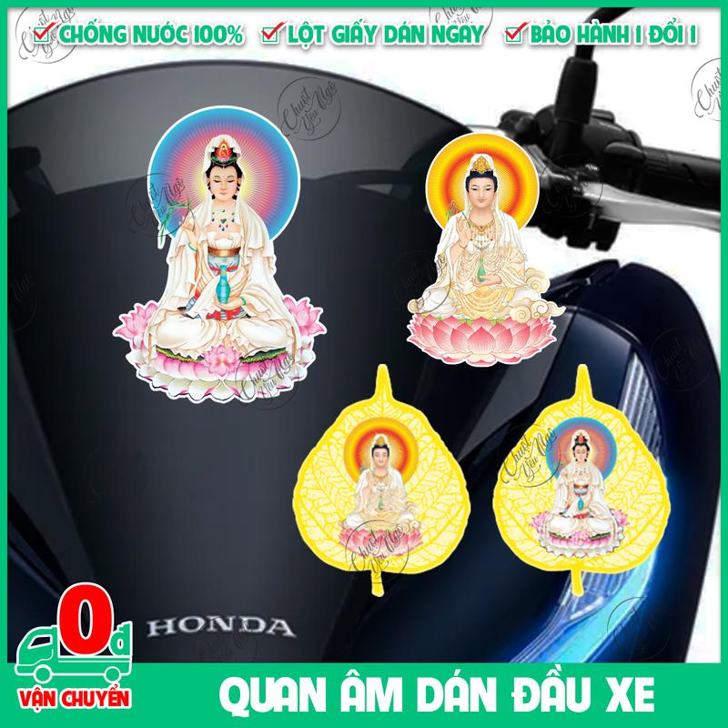 Miếng dán đầu xe máy quan âm bồ tát cầu bình an may mắn tem trang trí decal phong thủy