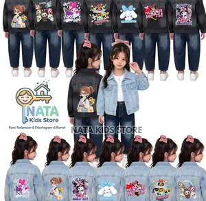 jaket viral anak usia 1-12th gambar 3D Denim Fashion Cewek Jeans