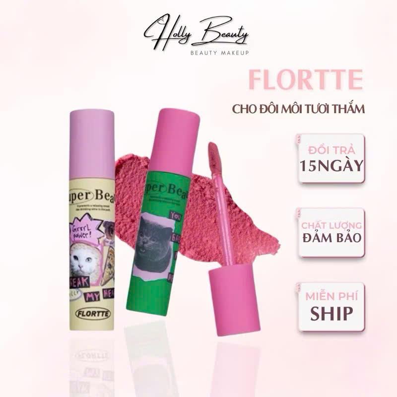  FLORTTE Son Kem Nhung Bùn Không Dính Cốc.Son FLORTTE Mỏng Mịn Không Khô Môi Holly Beauty 