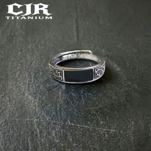BLACK ONYX SQUARE RING/CINCIN VINTAGE SILVER/CINCIN MODEL BATU HITAM/PRIA WANITA-CJR TITANIUM
