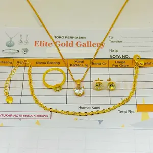 Set Perhiasan Wanita Berlapis Emas Muda Motif Permata Free Surat Dari Toko