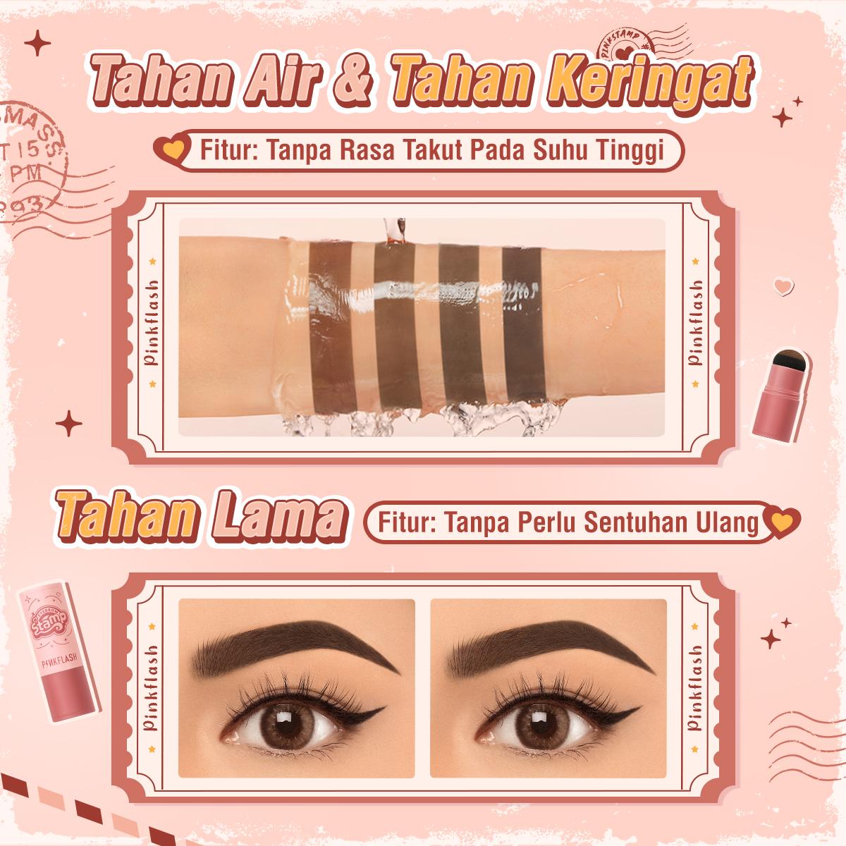 [Pinky] PINKFLASH Waterproof Eyebrow Powder Cushion Stamp with 10 Reusable Stencil Set 1-Step Shaping 4 Shades E19