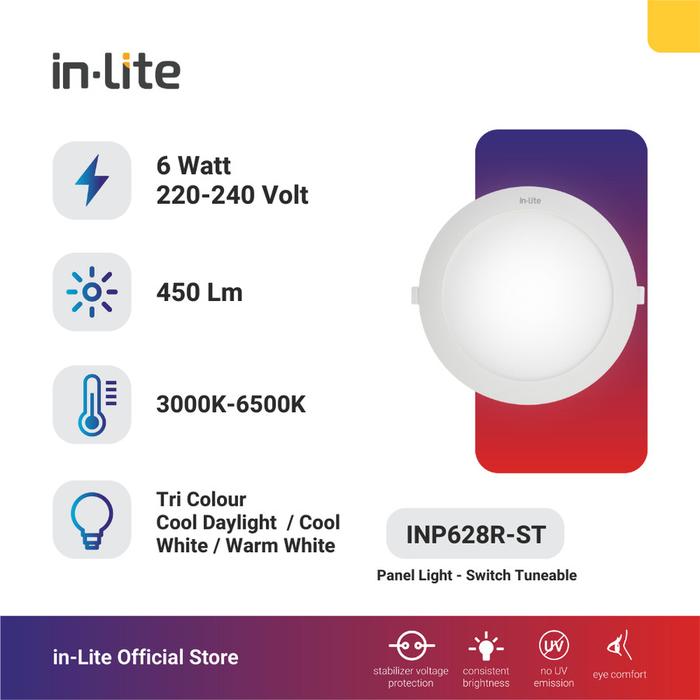 Gambar InLite LED Lampu Panel 3 Warna INP628R Switch Tuneable 6 watt dari IN - LITE LED Kab. Bekasi Tokopedia