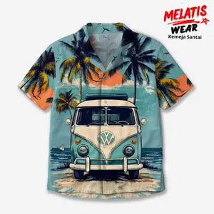 MELATIS WEAR Kemeja Fullprint VW Kombi Pantai Tropis Santai Vintage Pria Wanita MW-39