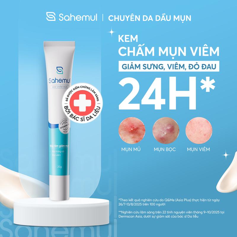 Kem Mụn Sahemul Dành Riêng Cho Mụn Trứng Cá Mụn Mủ Mụn Bọc Mụn Đỏ Cho Tuổi Dậy Thì Acne Treatment 20g