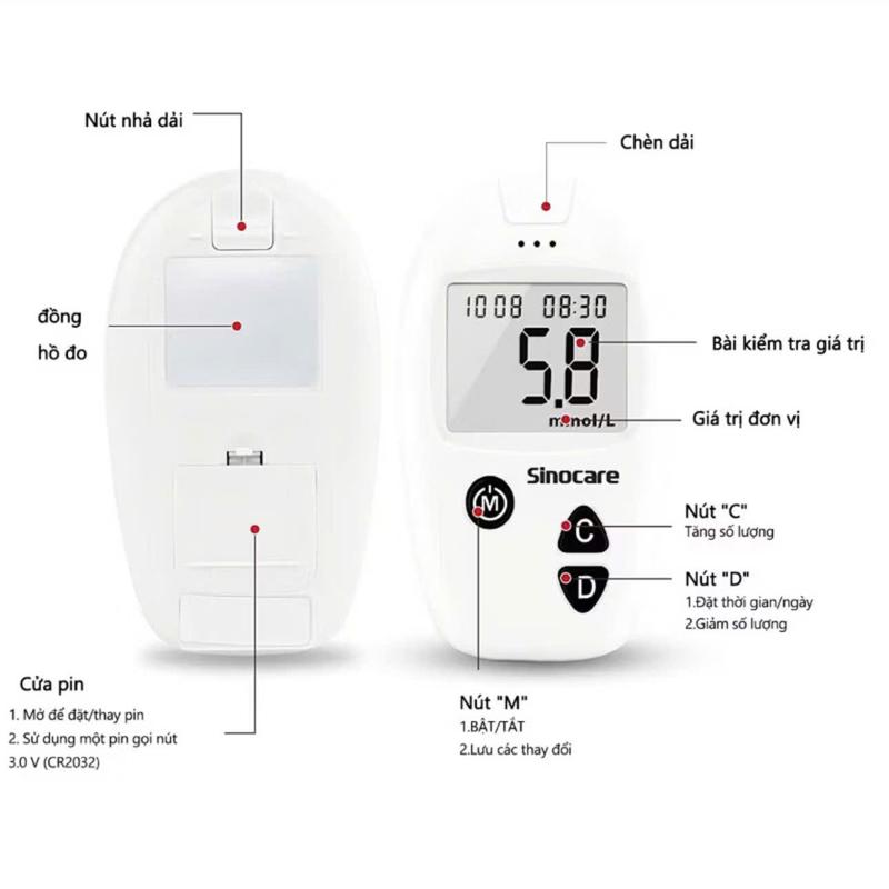 Máy Thử Đường Huyết Sinocare - Chính Hãng. Tặng Kèm Que-Kim (25 Que) + Bông cồn 5