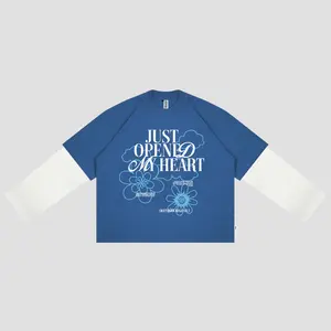 Newego Apparel Longsleeve Boxy Double Layer Blooming Heart Steel Blue