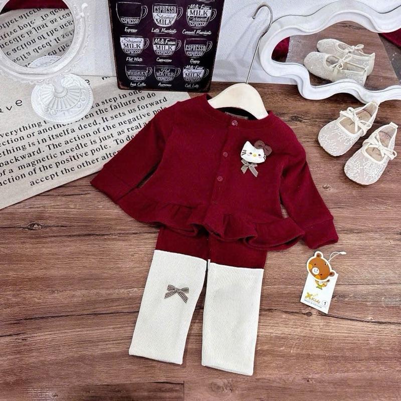 6-18kg BỘ quần áo ĐỎ nỉ lông thỏ phối quần legging họa tiết xinh xắn cho bé gái