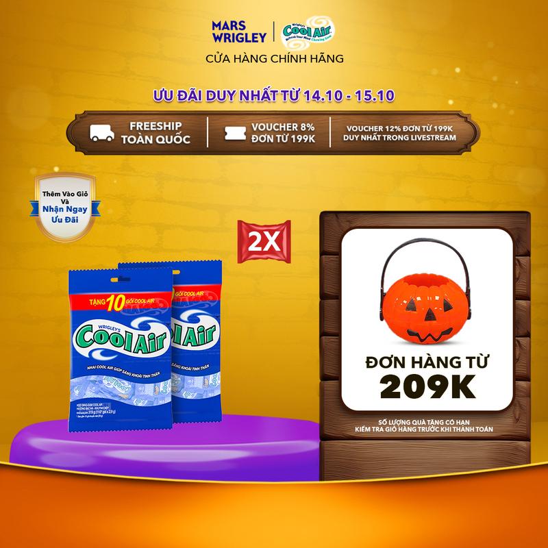 [200 gói tặng 20 gói] Combo 2 Túi Kẹo Sing-Gum Cool Air Hương Bạc Hà - Khuynh Diệp (Túi gồm 200+20 Gói x 2 Viên Kẹo)