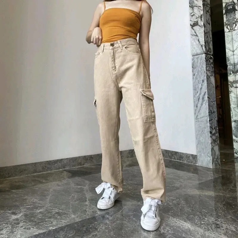 Highwaist Jeans Cargo Loose Hangover Celana Cargo Jeans Highwaist Terbaru Grey Panjang Korean regular kulot 3