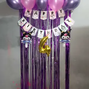 Paket Set Dekorasi Banner Happy Birthday Kuromi Balon Latex Ungu Pink Ulang Tahun Anak
