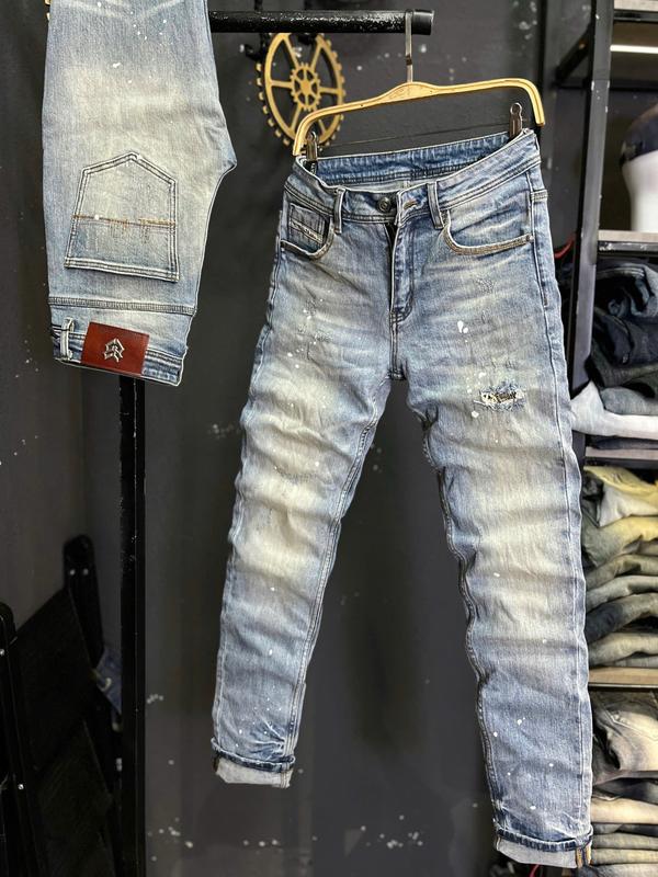   GÍA MỞ BÁN  Quần Jean Nam Dài THREE CLTN-JD6971  Màu Xanh Bạc Rách Viền Thêu Sơn Mẫu Mới Chi Tiết Như Hình J4014. 