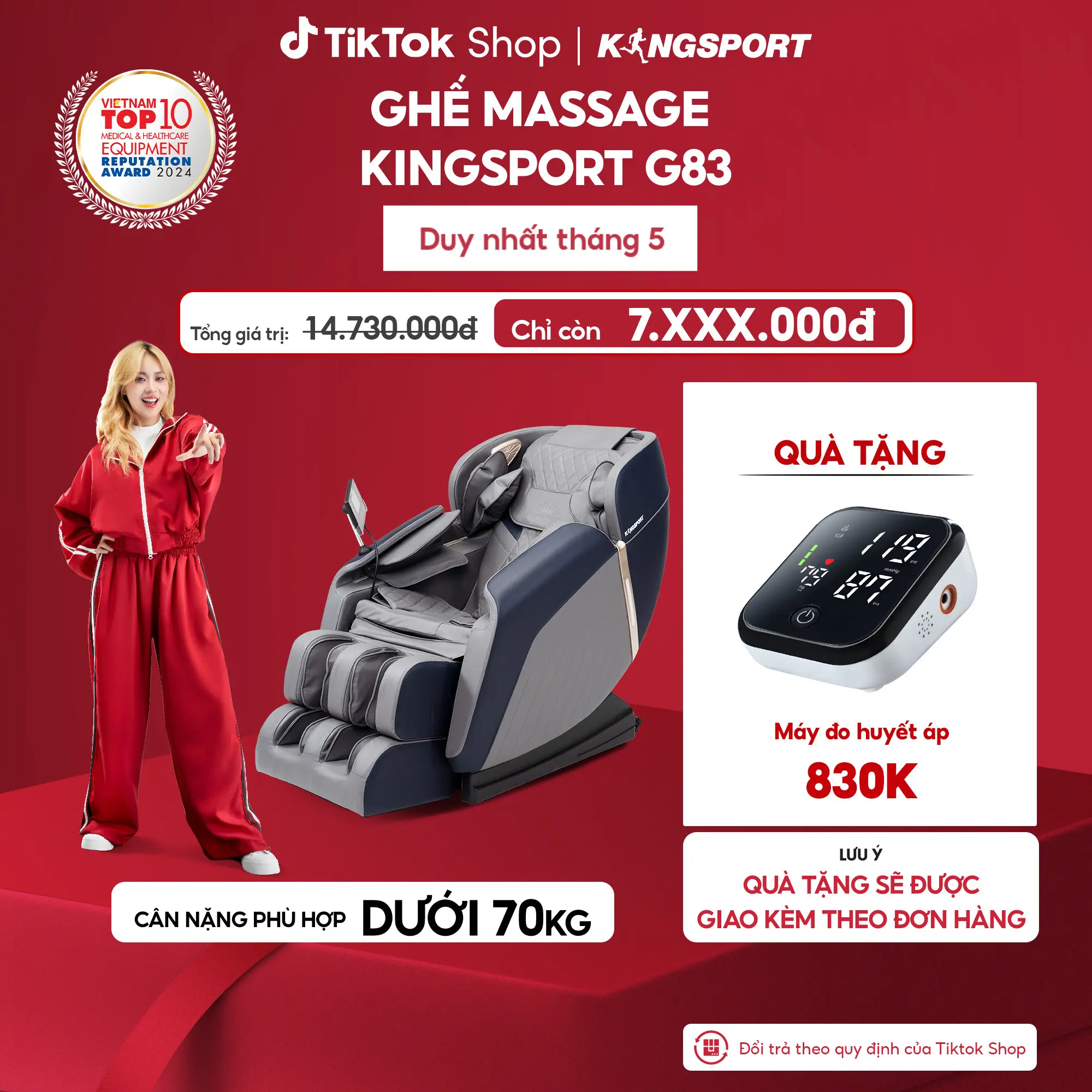 Ghế massage KINGSPORT G83 hệ thống con lăn hiện đại, con lăn lòng bàn chân 3 cấp độ, nhiệt hồng ngoại kép