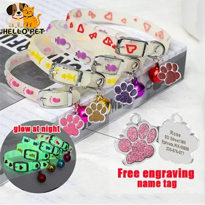 Kolar Bercahaya dengan Loceng, Kolar Kucing, Tag Nama Kucing Tersuai, Kolar Anak Kucing, Kolar Anak Anjing, Tag Anjing, Kalung Kucing