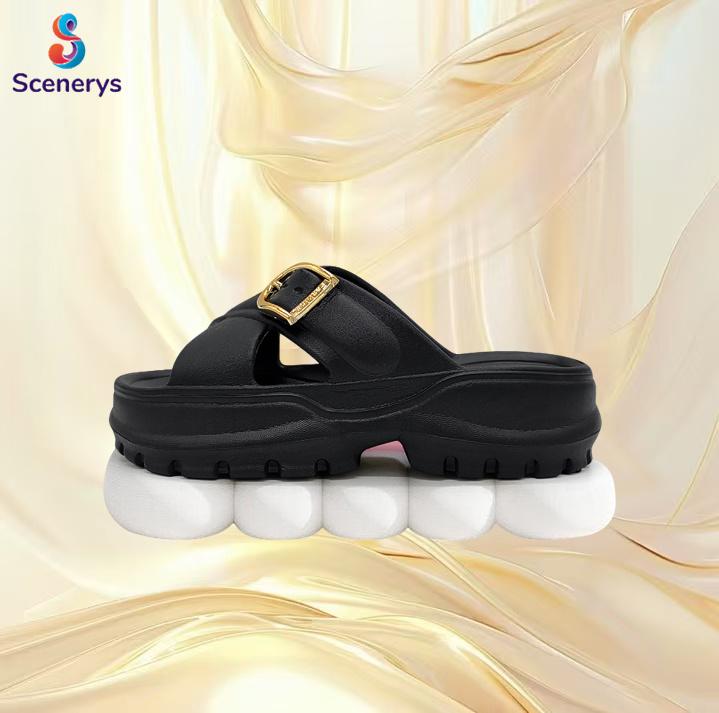 Scenerys Sandal wedges wanita, sandal fuji trendy, sandal jelly wanita motif korea, tali ganda, sandal kasual wanita 2025 1