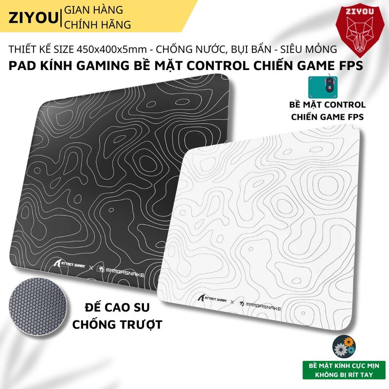 Pad Kính Gaming Ziyou Attack Shark Premium CM05 - Bàn Di Chuột Kính Cường Lực 9H Cao Cấp, Bề Mặt Control Siêu Mịn Và Sang Trọng