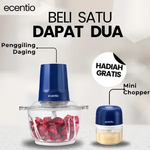 Hadiah Gratis Ecentio Penggiling Daging Listrik 2L Besar Kaca 6 Pisau Food Processor 2 Kecepatan Giling Daging & Bumbu Kapasitas Besar Aman Food Grade Praktis & Kuat Untuk Bakso MPASI Desain Anti-Slip Operasi Stabil Satu Jari