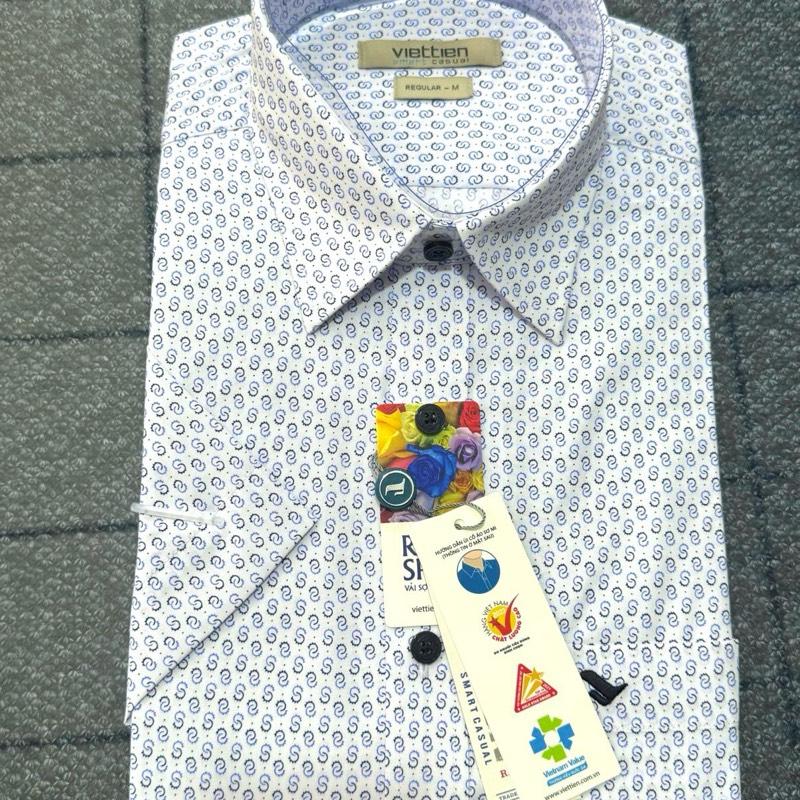 Áo sơ mi nam Việt Tiến-0847- ngắn tay cao cấp fom regular , vạt ngang vải hoa hồng,  vải mềm ,mát , ít nhăn Viettien️ - Áo sơ mi công sở  Menswear