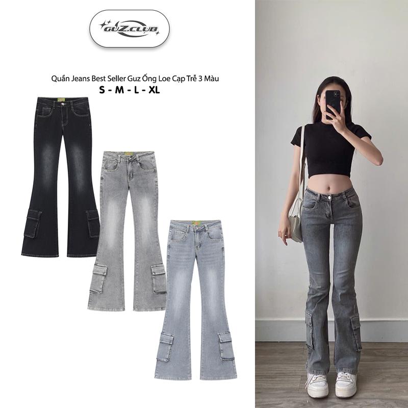 Quần Jean Trendy Best Seller GuZ Ống Loe Cạp Trễ - Vr9 Nữ Women Pants Quần Jeans Có Bigsize- M5