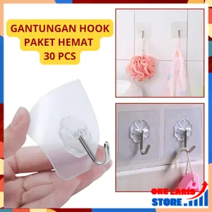OLS (COD) Bundling Hemat 30pcs Gantungan Hook Tempel Transparant Serbaguna Gantungan Magic Hanger Besi Cantelan Dinding