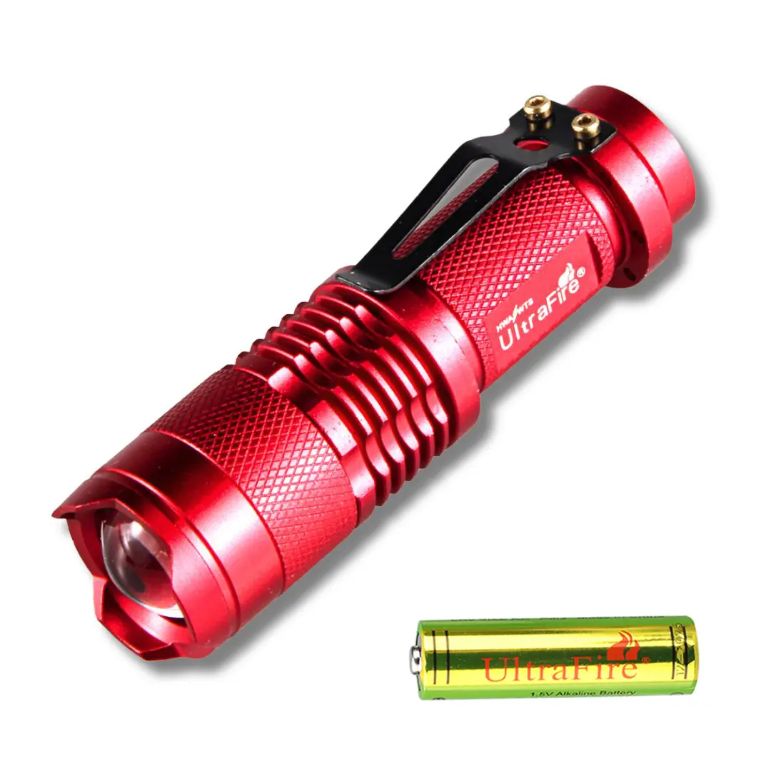 UltraFire SK68 Ultra-Bright Waterproof Tactical Mini Flashlight 300 Lumens, 7W Adjustable Focus, Single Mode, Includes AA Battery