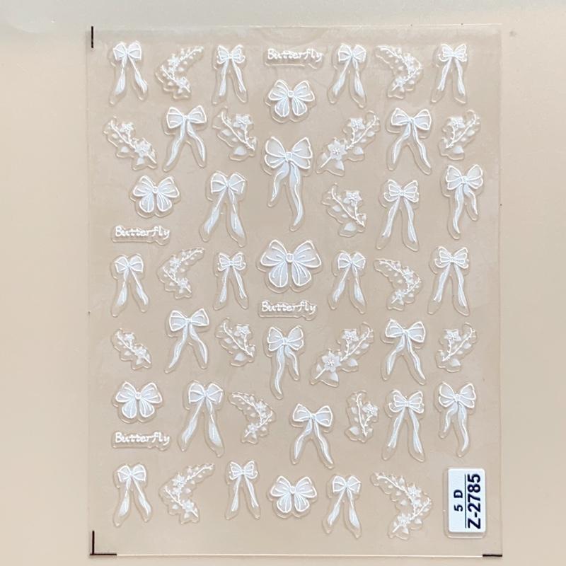 Sticker Lụa Hoa Nổi 5D Buom Nơ Fench Móng Tay Miếng Dán Móng Hình Dán Móng Sáng Tạo Màu Hồng Xanh Đỏ Đáng Yêu