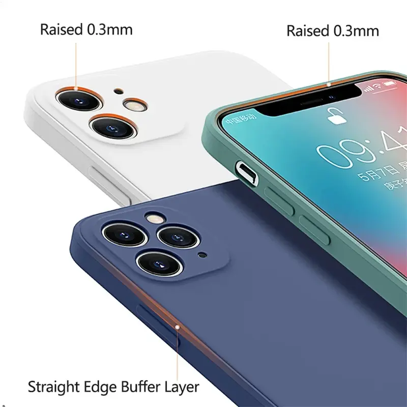 Case Silicone Macaron Square Iphone 13 14 15 Pro Max Plus Casing Soft TPU 6