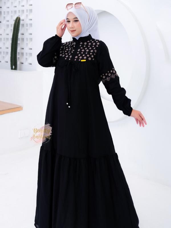 Gamis Bordir Wanita LYLYA Mat Polo Linen Premium Terbaru Busui Friendly Dress Motif Model Kekinian 5