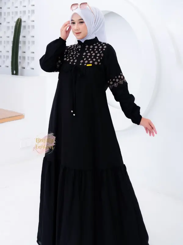 Gamis Bordir Wanita LYLYA Mat Polo Linen Premium Terbaru Busui Friendly Dress Motif Model Kekinian 4