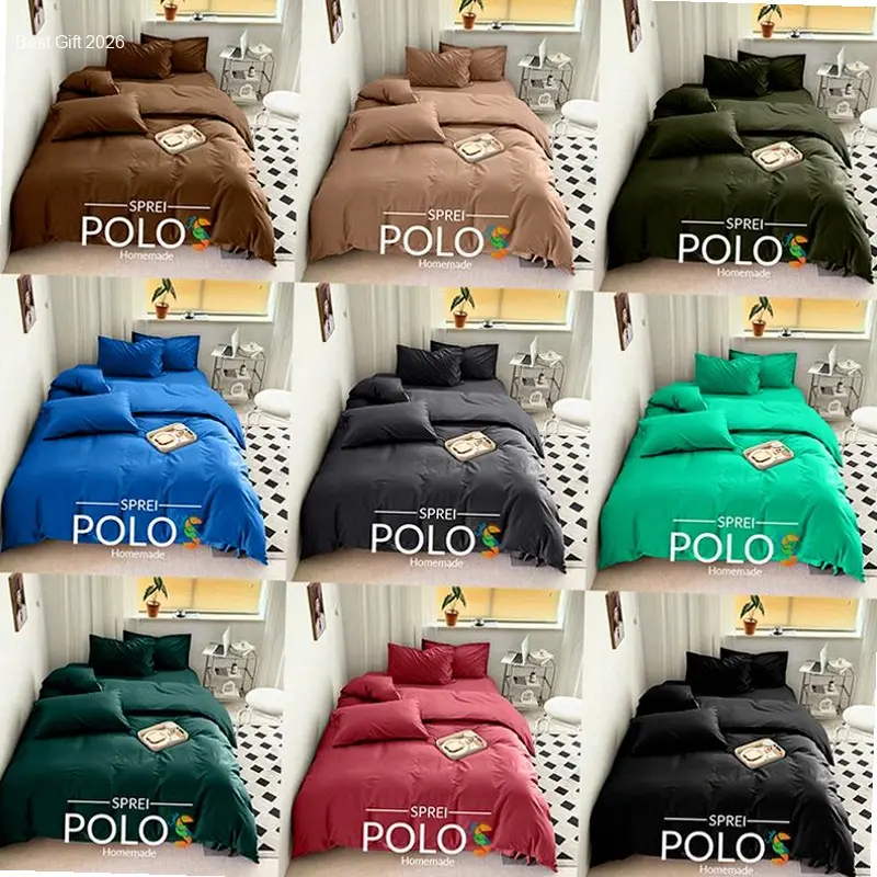 Beddo Sprei Set 180x2000 king polos minimalis Microfiber B2 20 cm/Seprai Plain Grey Black white Navy Purple Mustrad Peach Silver Pink | best seller