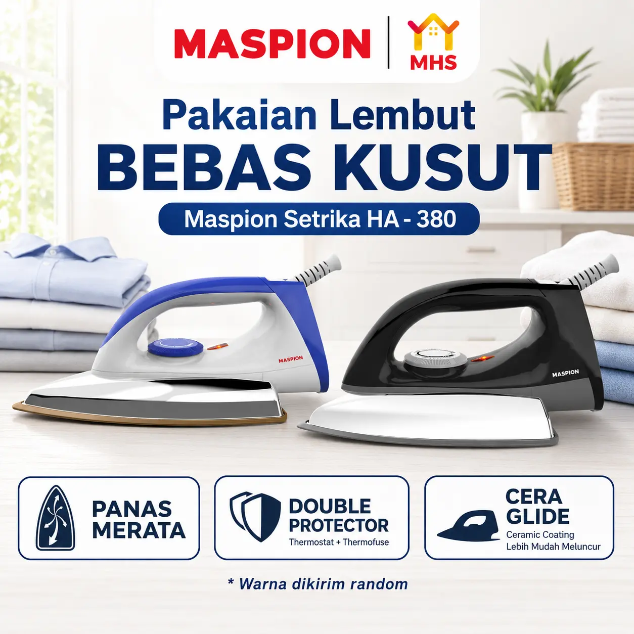 [AFF0] Maspion Setrika HA 380 Automatic Iron Ceramic Anti Lengket Double protector Thermostat Thermofuse  - MHS