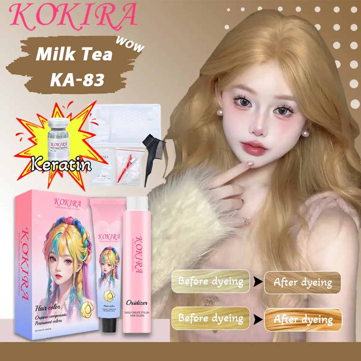 Kokira hair color Milk Tea-83 Ammonia-free formula Essential oil hair care cat rambut pewarna rambut cat rambut biru gelap Kokira hair color Milk Tea-83 Ammonia-free formula Essential oil hair care cat rambut pewarna rambut cat rambut biru gelap