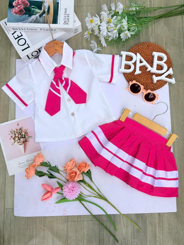 (CV41) sét áo sơ mi cà vạt sọc  + chân váy chạy sọc dễ thương vải lụa mềm mát