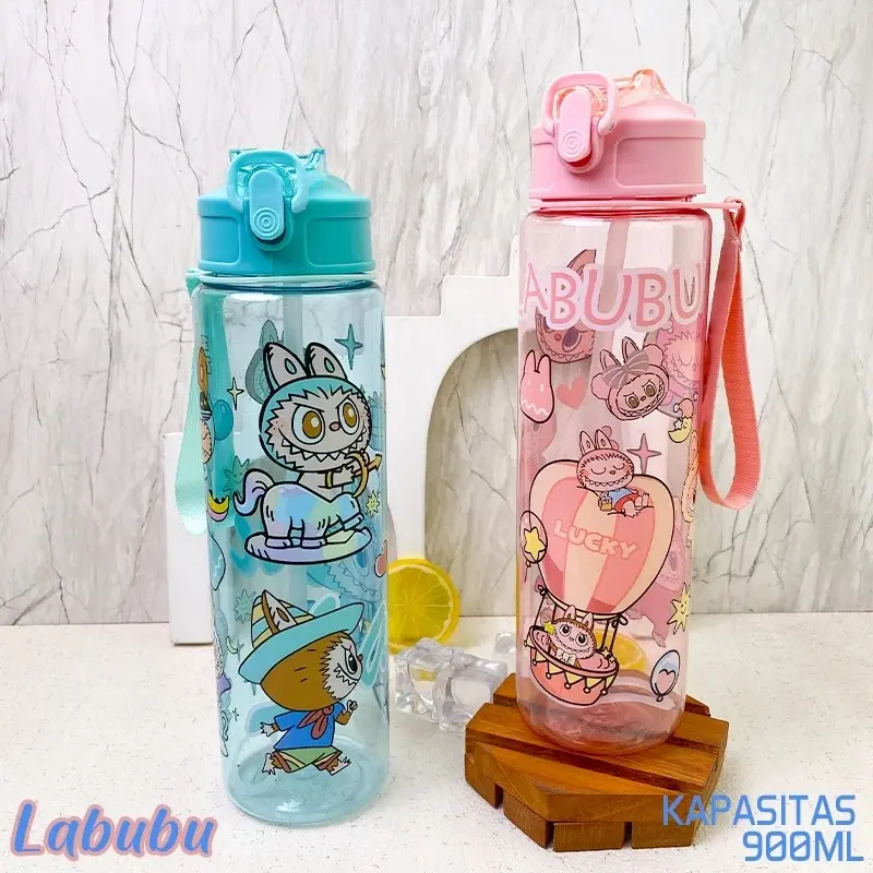 Botol Minum Labubu Kapasitas 900ml untuk Anak - Kitchenware Water Bottles Plastik tumbler kopi botol  minum Sedotan tahan bocor xtremaqua880ml ungu