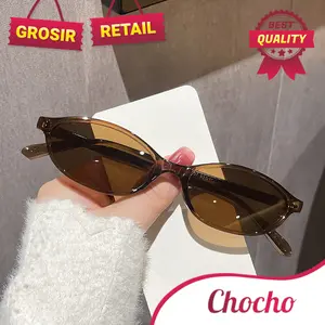 PL-H047 Kacamata Hitam Fashion Oval Retro Korean Look Sunglasses Vintage Fashion Wanita