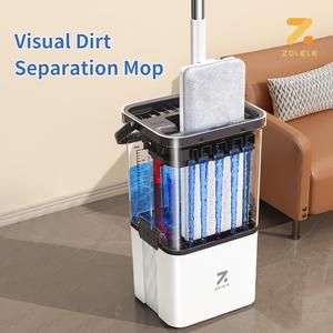 Mega Home ZOLELE M21 Sewage And Clean Water Separation Flat Mop, 2-in-1 Floor Cleaning Mop, 360-Degree Rotating Mop, Wet And Dry, With Visual Mop Bucket, Hands-Free Washing
