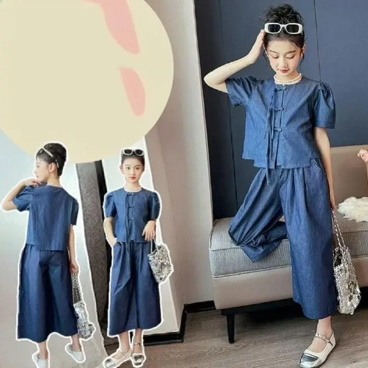 4-9thn Setelan Jeans Kancing Sanghay Celana Jeans Anak Perempuan