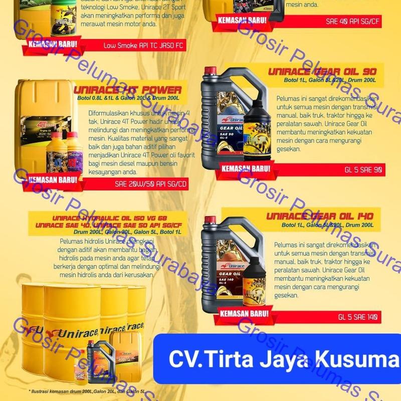 Murah SNI Oli Mesin Motor UNIRACE 4T Power 20W50 20W/50 800ml 800 ML dan 1 Liter 1LTr 2