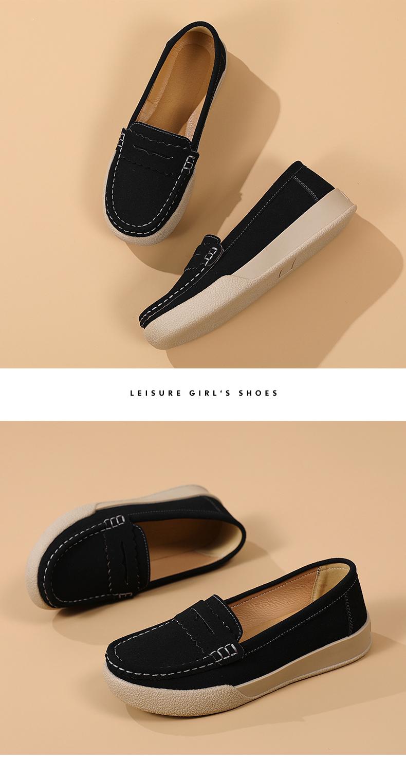 Product Introduction of Giày Da Lộn Cổ Điển Cho Nữ, Giày Đế Mềm, Giày Trượt Chân, Thường Ngày Round Toe Flat Heel (1 cm or less) Shoes Thun 26