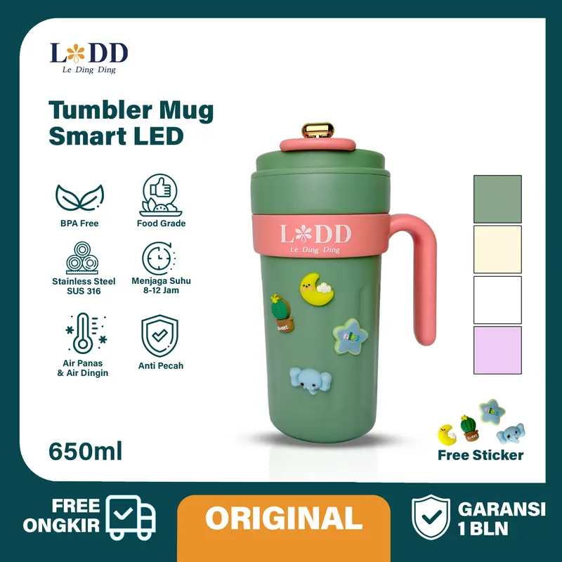 Botol Minum Tumbler Kopi Aesthetic Smart LED Stainless Steel SUS 316 Vacuum Insulated 650ml Tumbler tahan panas dingin  24 jam termos sendok garpu tumbler stainless termos es batu 0