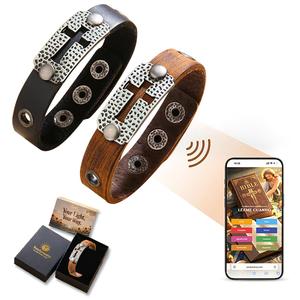 Youtysunny Pulsera de fe de alta calidad con NFC, cruz metálica retro de cuero – Edición limitada del Viernes Negro. Envía versículos de la Biblia & música según el estado de ánimo para calmar las emociones & inspirar la fe. Más de 20 versiones, 10 idiomas, resistente al agua, sin aplicación