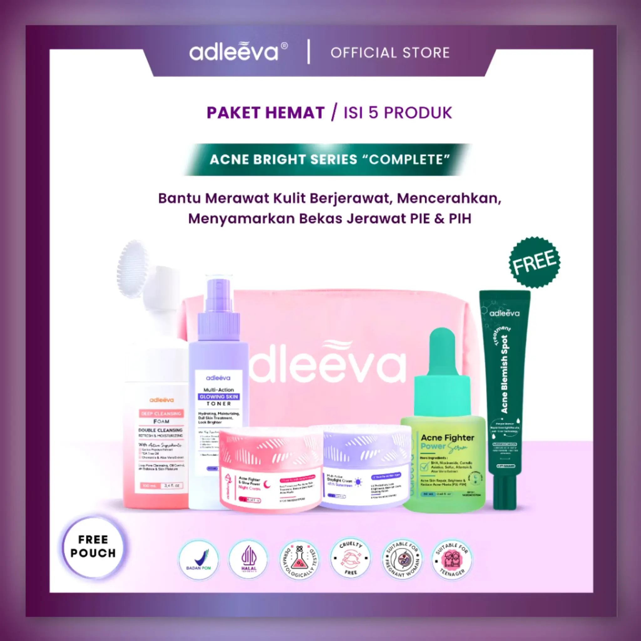 Adleeva Skincare Paket Hemat Acne Bright Series "COMPLETE" (Recomended)