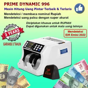 Mesin Penghitung Uang, Prime Dynamic 996, Menghitung Lembar, Membaca Nominal Rupiah, Mendeteksi Keaslian Uang, Cepat Dan Akurat, Original Garansi Resmi